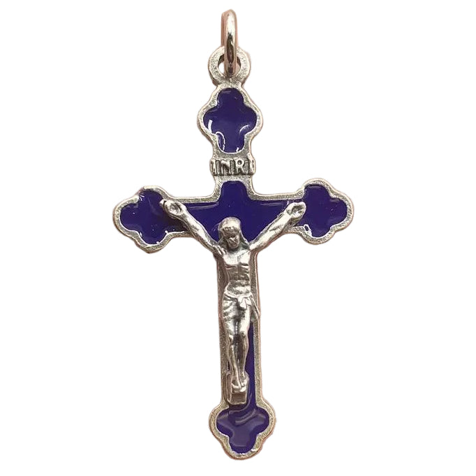 SMALL ENAMEL SILVER & BLUE CRUCIFIX