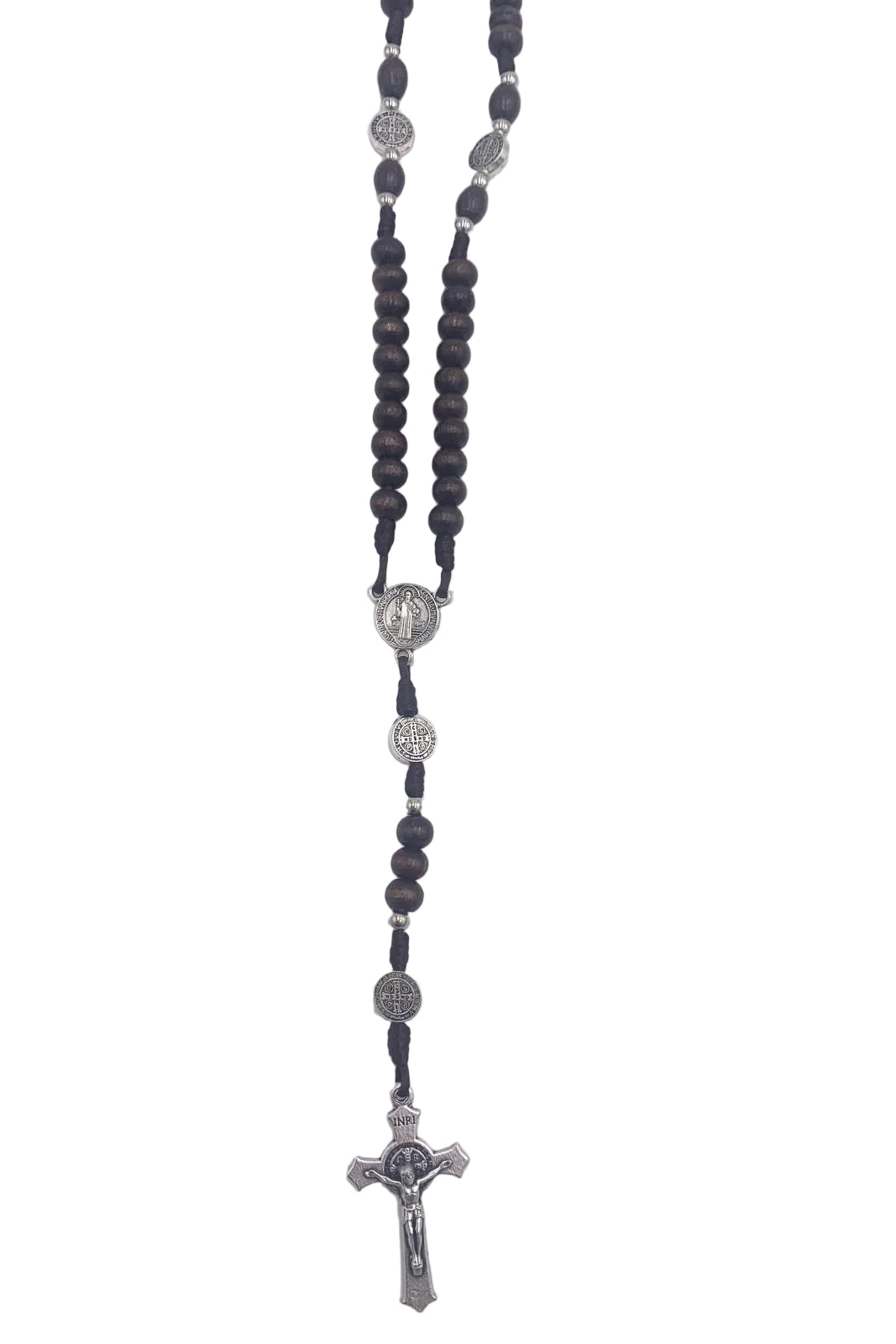 ST. BENEDICT CIRCLE BROWN WOOD BEADS WITH CLASP ROSARY