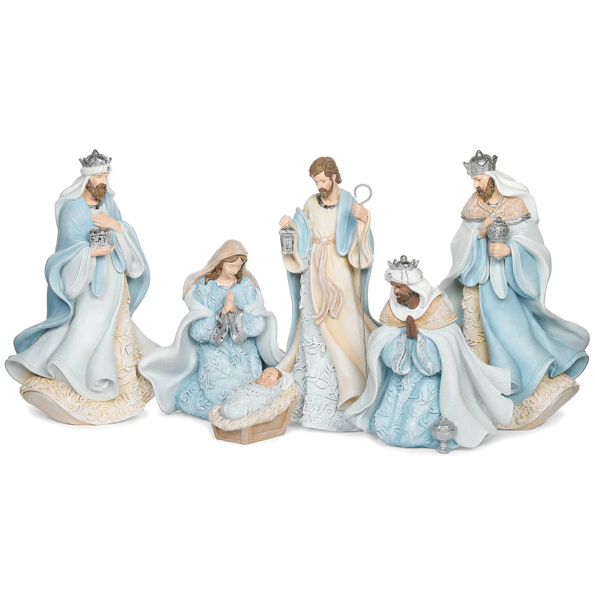 Nativity Set with Leaf Pattern & Blue Gowns Set D-6