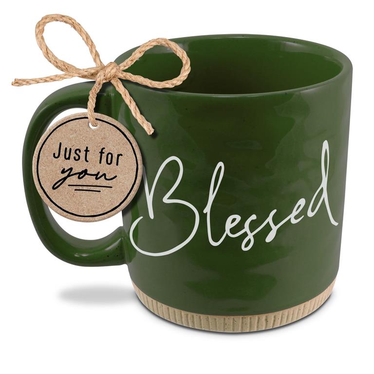 COFFEECUP POWERFUL WORDS BLESSED GRN 16
