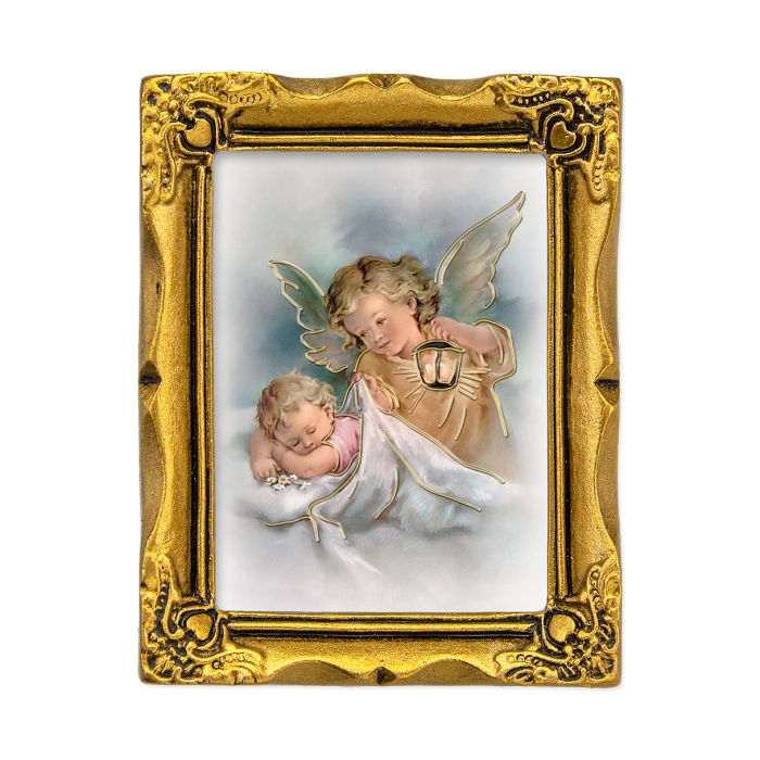 3" x 2" Antique Gold Frame with Guardian Angel Print-P65