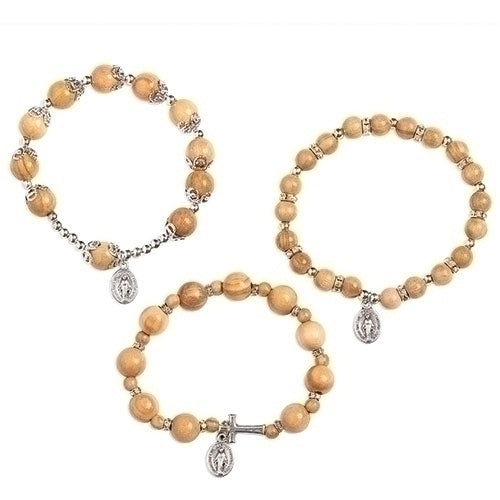 OLIVE WOOD ROSARY BRACELET 3 ASST