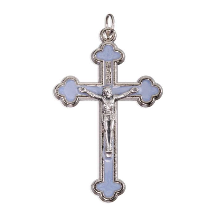 2" Silver Crucifix with Light Blue Pearl Epoxy