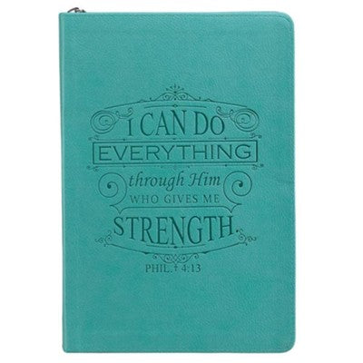 I Can Do Everything Through Him, LuxLeather Zipper Journal, Teal