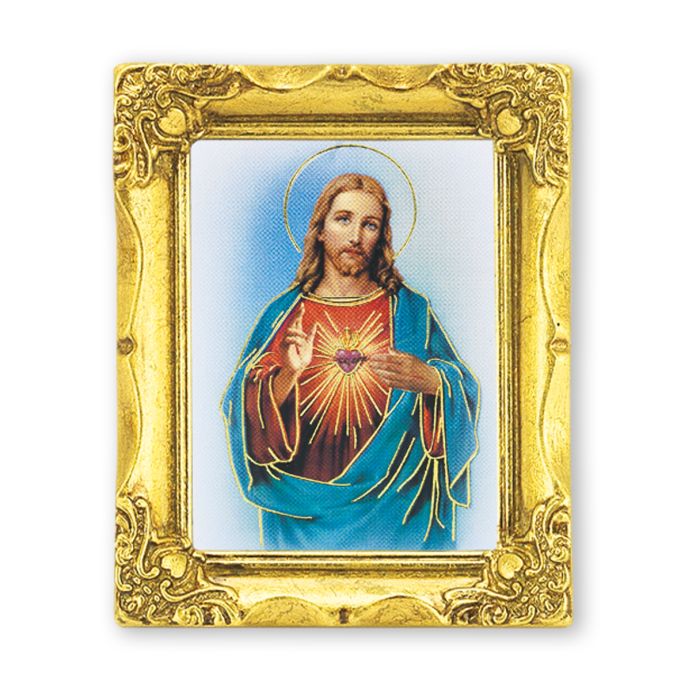 3" x 2" Antique Gold Frame with Sacred Heart of Jesus Print-P65