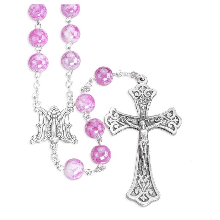 8mm Amethyst Marbleized Glass Bead Rosary