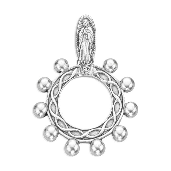 OUR LADY OF GUADALUPE SILVER OXIDIZED ROSARY RINGS