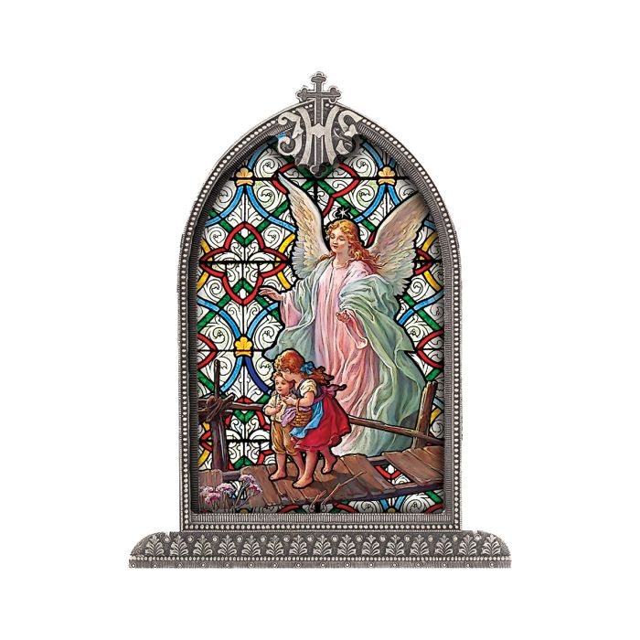 Guardian Angel Silver Arch Framed Liturgical Glass Art-P65 A-4