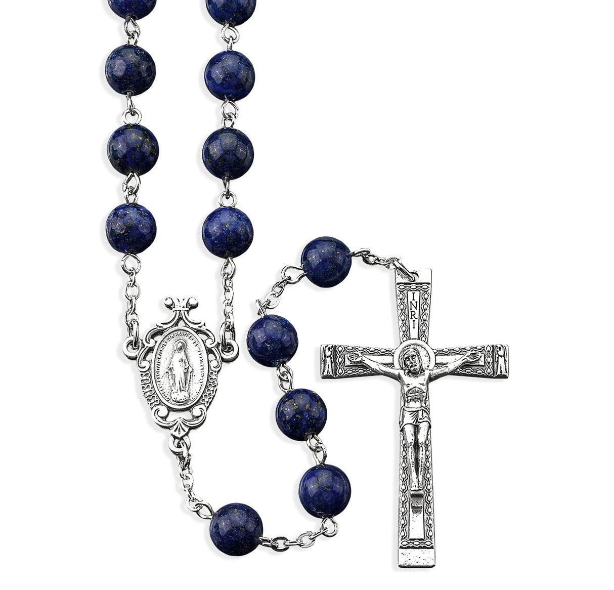 GENUINE LAPIS STONE BEAD ROSARY, BOXED