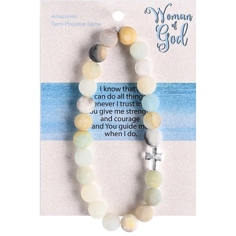 BRACELET WOMAN OF GOD AMAZONITE W/CROSS