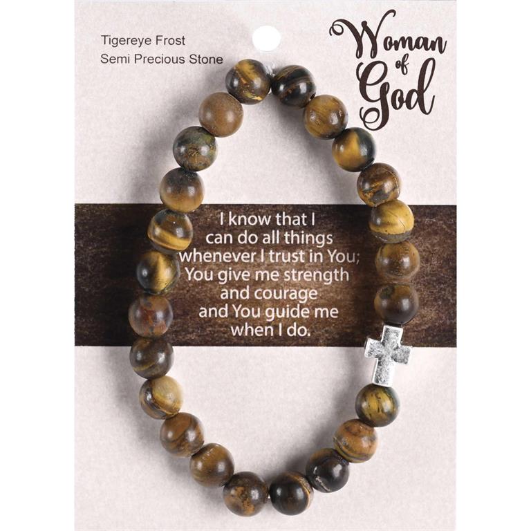 BRACELET WOMAN OF GOD TIGEREYE W/CROSS