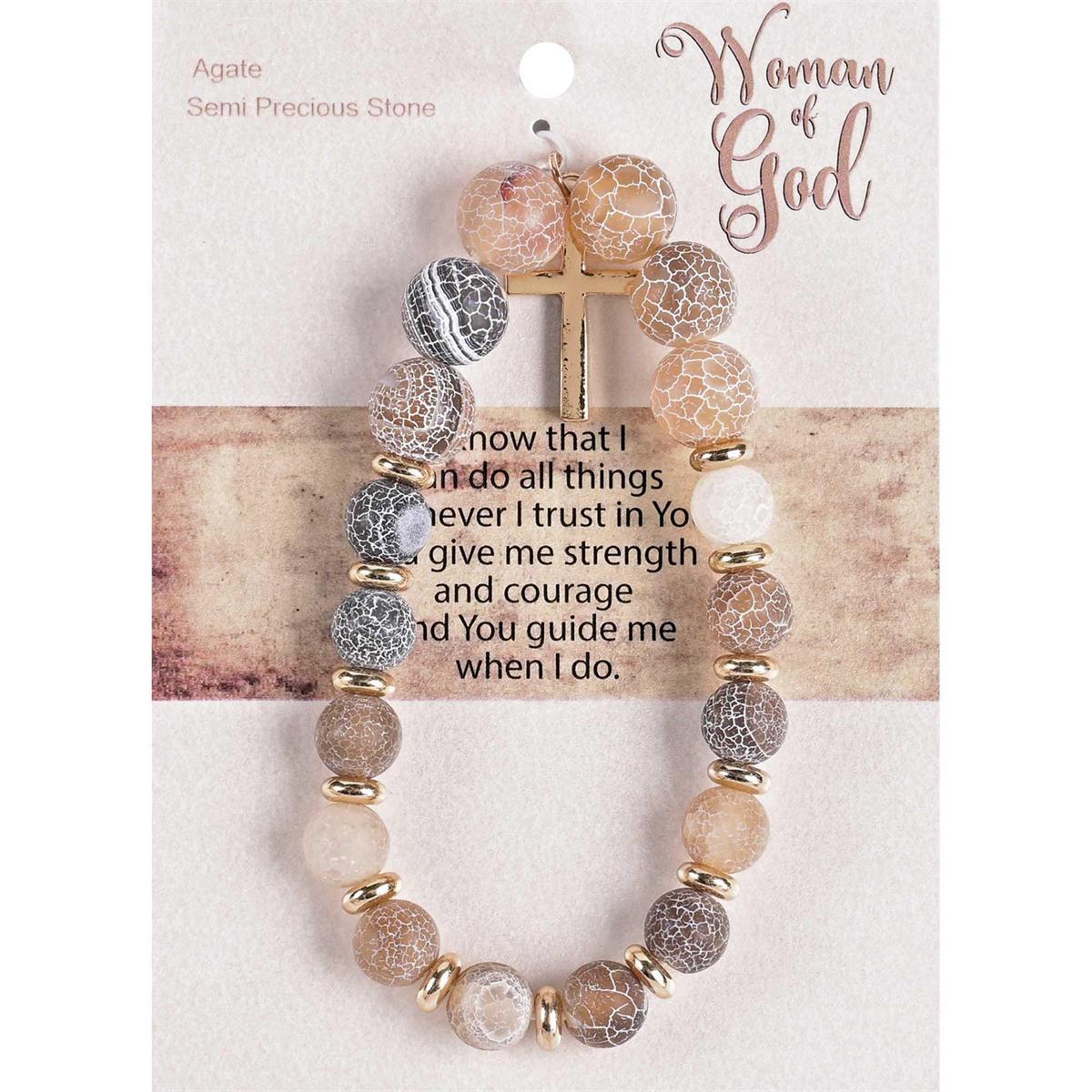 BRACELET WOMAN OF GOD BROWN W/CROSS
