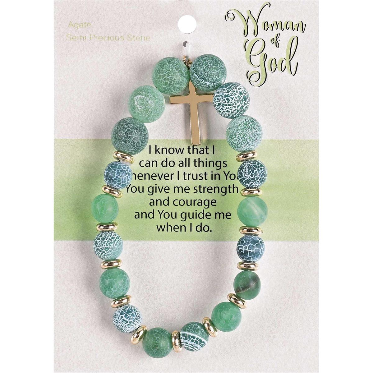 BRACELET WOMAN OF GOD GREEN W/CROSS