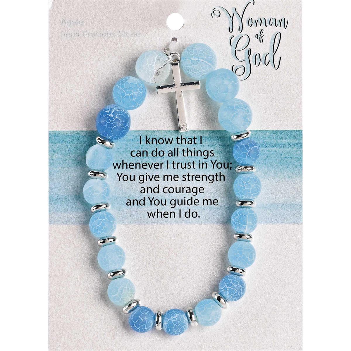 BRACELET WOMAN OF GOD BLUE W/CROSS