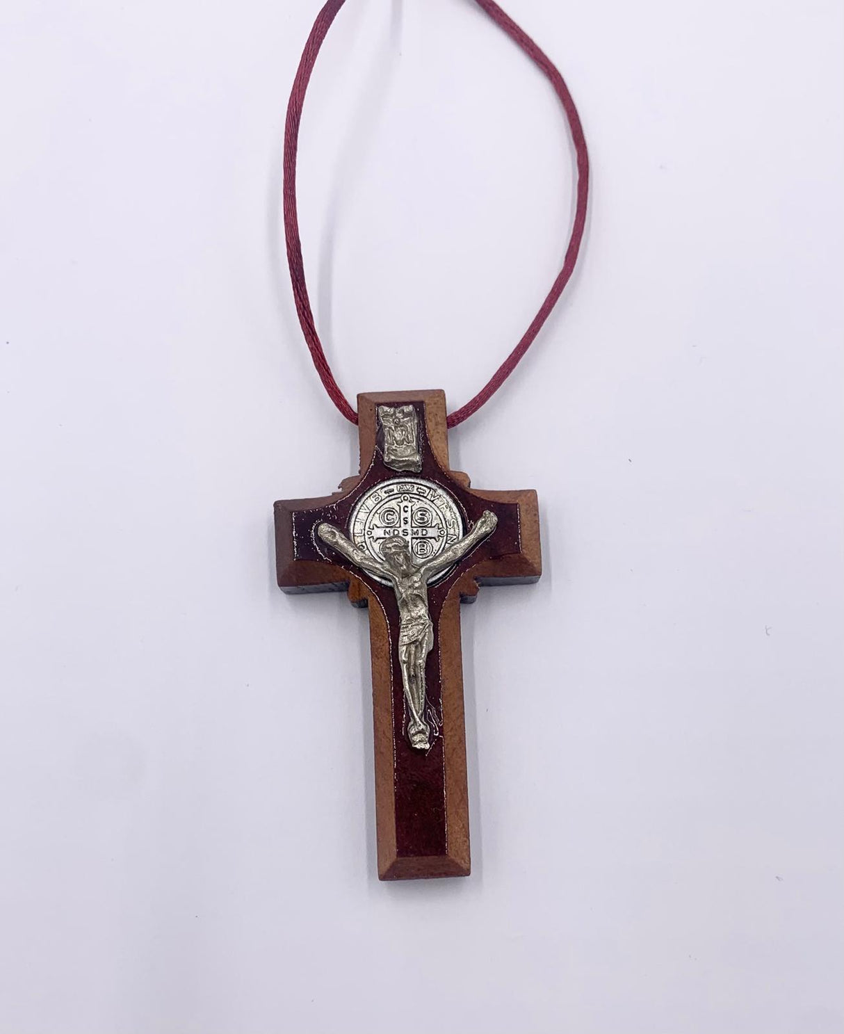 ST BENEDICT MEDAL WOOD CROSS NECKLACE