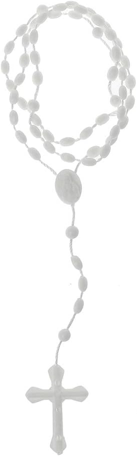 Plastic Rosary Beads Luminous Necklace Catholicism Prayer Religious Jewelry, White