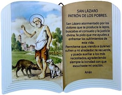 Cannan San Lázaro Patrón De Los Pobres Oracion en Placa Forma De Libro 6"x4"