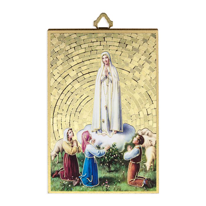 Gold Foil Our Lady of Fatima Mosaic Plaque