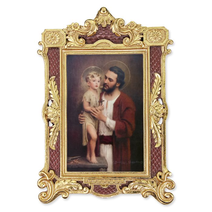 6 1/4" x 9 1/4" Textured Burgundy and Gold Photo Frame with CHAMBERS: St. Joseph Print-P65