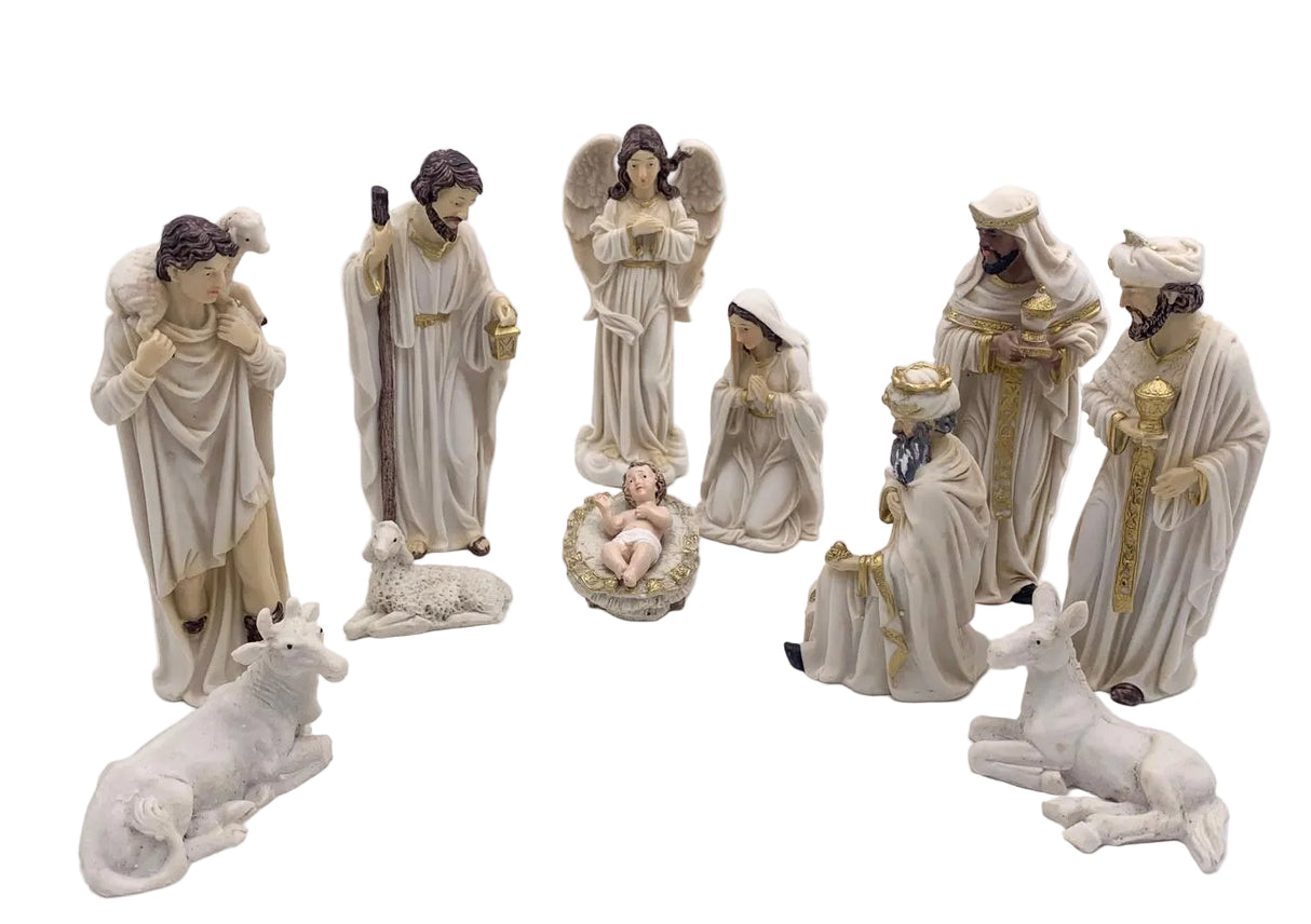 5" WHITE & GOLD NATIVITY SET