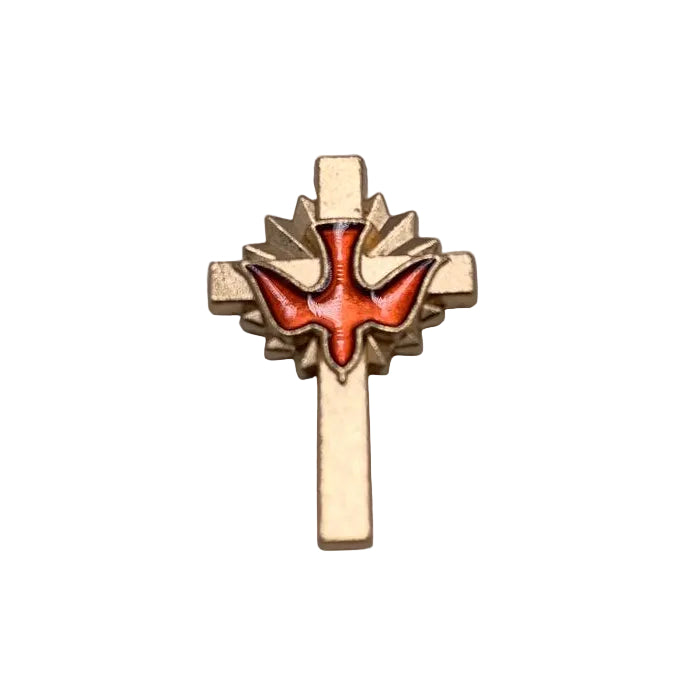 GOLD CROSS WITH RED HOLY SPIRIT PIN