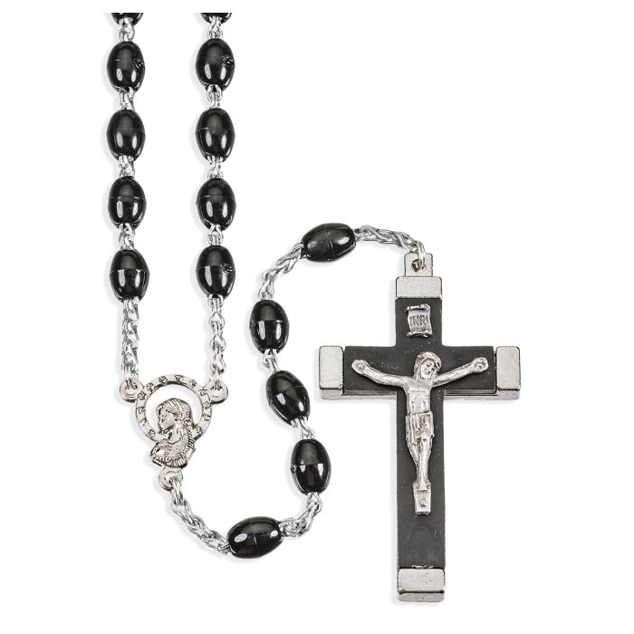 Black Acrylic Bead Rosary with Metal Bound Crucifix