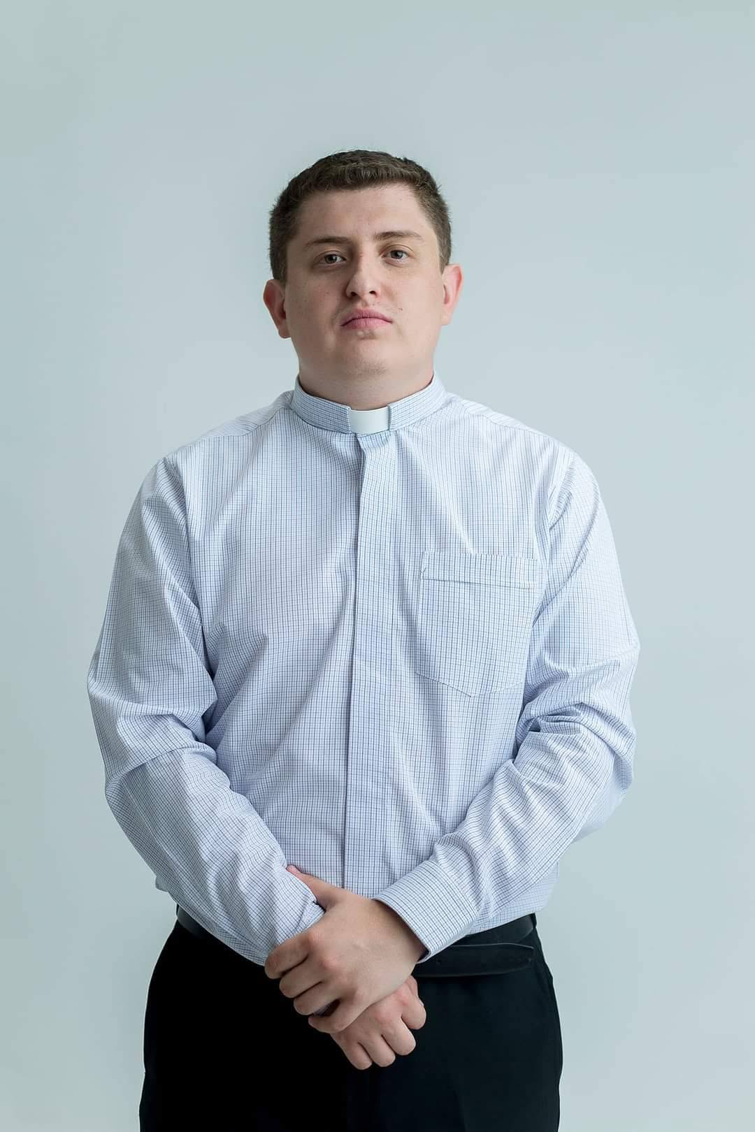 LIGHT BLUE PLAID LONG SLEEVE SHIRT W/T PRIEST COLLAR