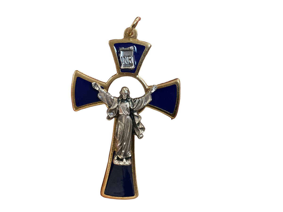 GOLD AND BLUE ROUND CRUCIFIX