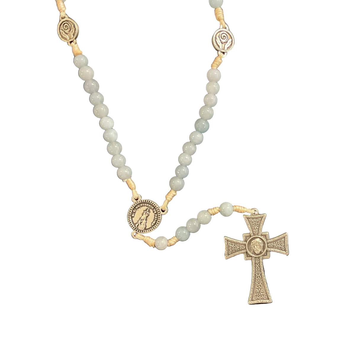 GRATITUDE ANGELITE BEAD ROSARY