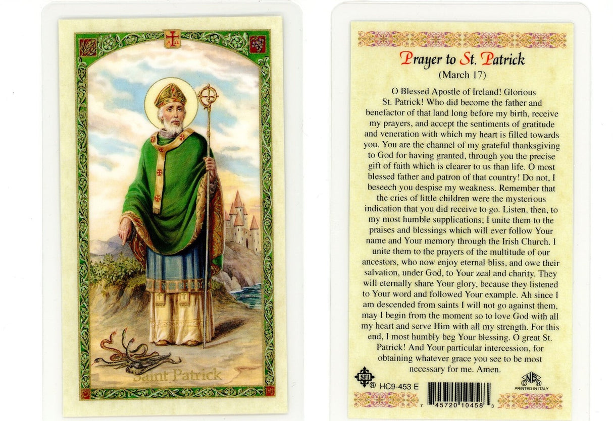 Saint Patrick - Prayer to St. Patrick - Laminated Holy Card