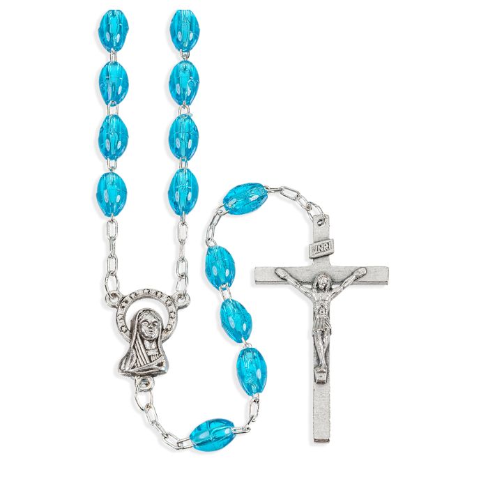 Oval Aqua Plastic Bead Rosary