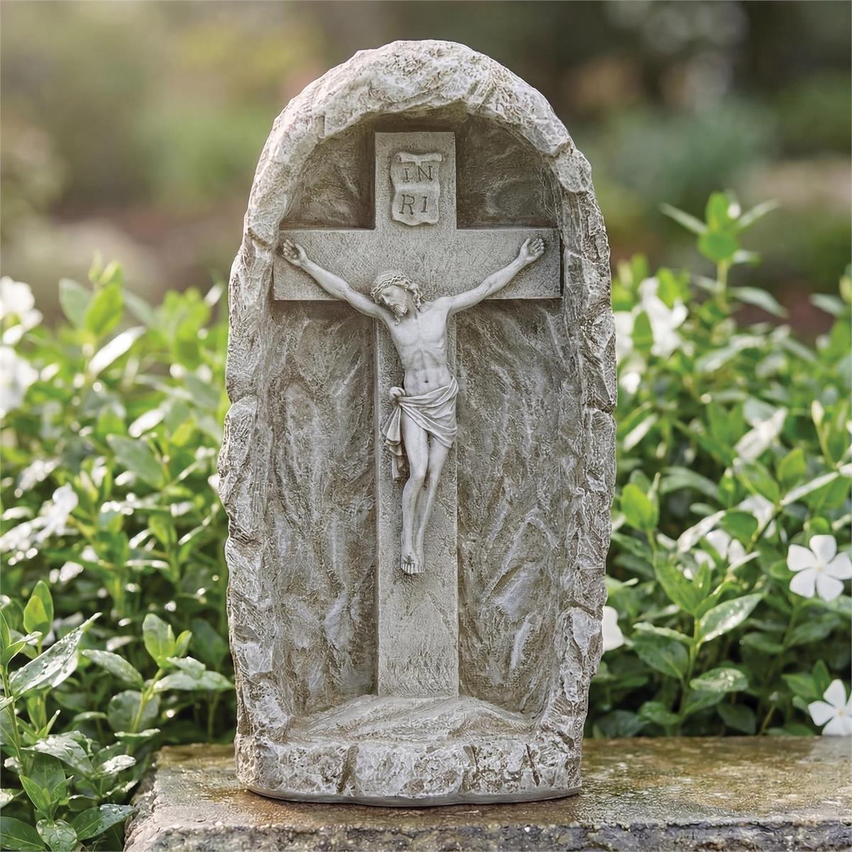 19"H Solar LED Crucifix Grotto Garden Statue