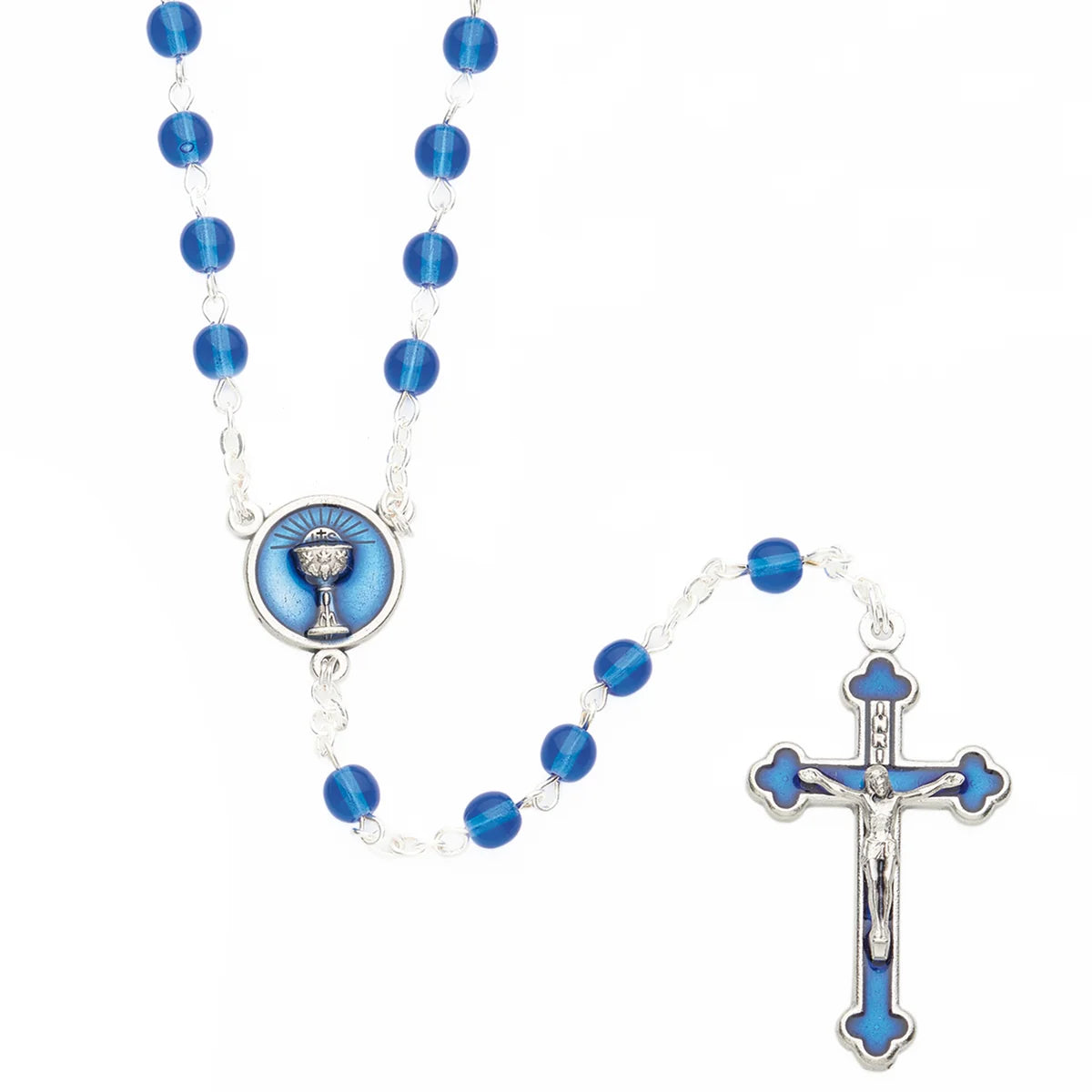 Chalice Center First Communion blue Rosary