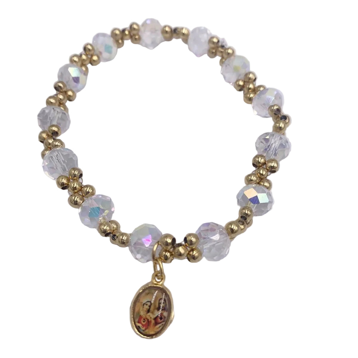 GOLD AND COLORFUL BRACELETS WITH DIFFERENT MEDALS