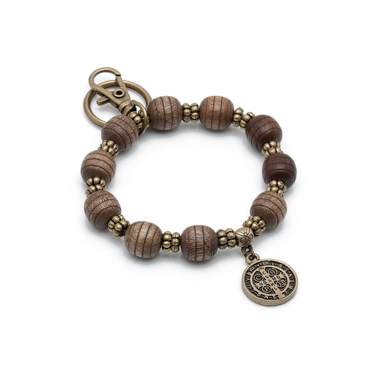 St. Benedict Wooden Rosary Keychain 7”