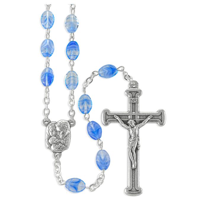 Oval Sapphire Glass Bead Rosary