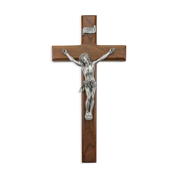 12" Walnut Crucifix with Antique Fine Pewter Corpus D2 "BODEGA CUADROS RUSTICOS"