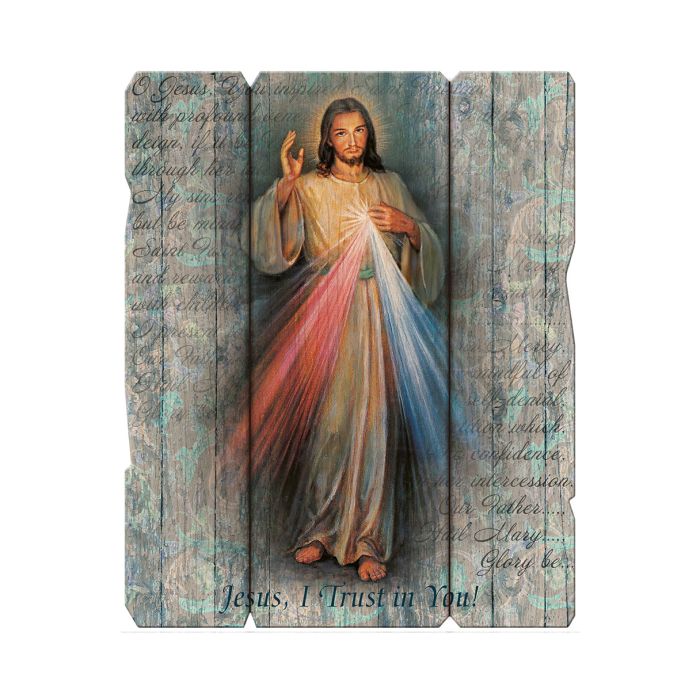 11 1/4" x 14" Divine Mercy Large Vintage Wooden Plaque