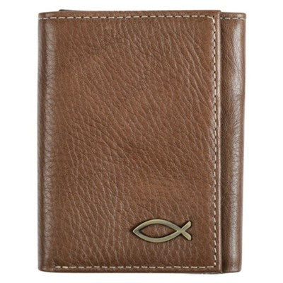 Ichthus Trifold Leather Wallet, Brown