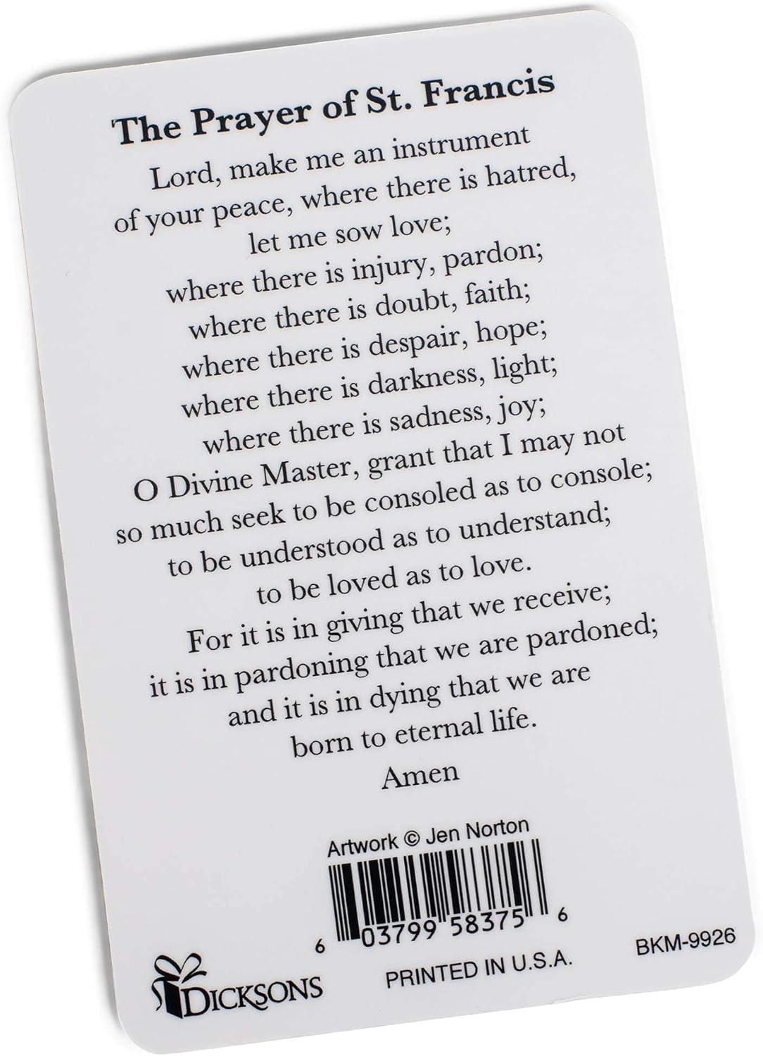 Peace Prayer of Saint Francis Card
