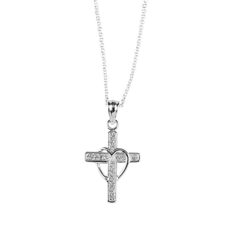 DRAPED HEART CROSS NECKLACE