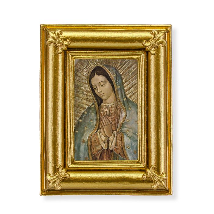 Gold Frame with Fleur de lis Corners and an Our Lady of Guadalupe Bust Print-P65