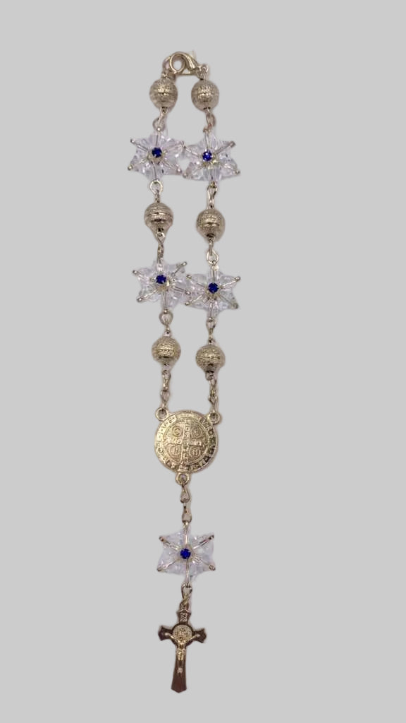 GOLD ONE-DECADE ROSARY WITH ST BENEDICT MEDAL AND CLEAR STARS