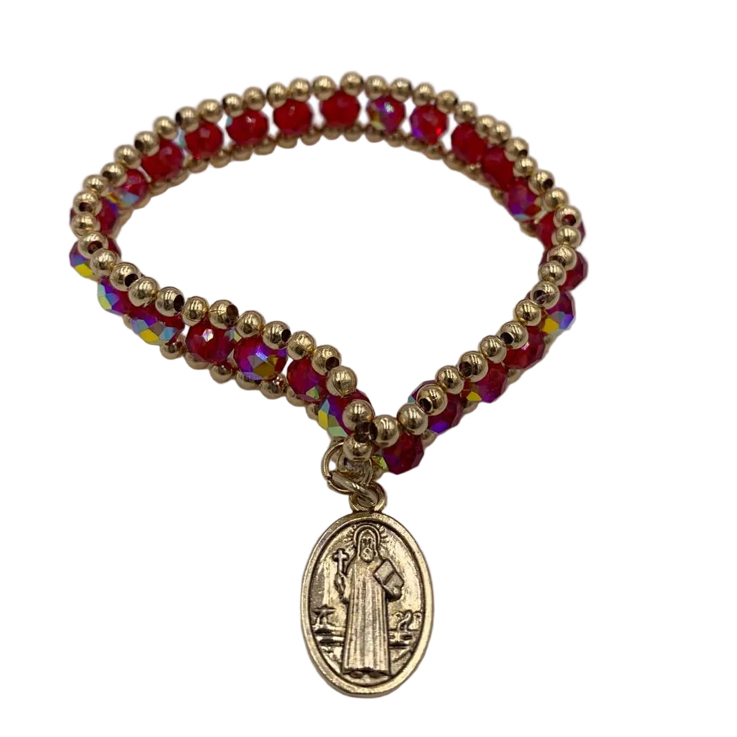 ST BENEDICT MEDAL BRACELET WITH GOLD AND DIFFERENT COLORS