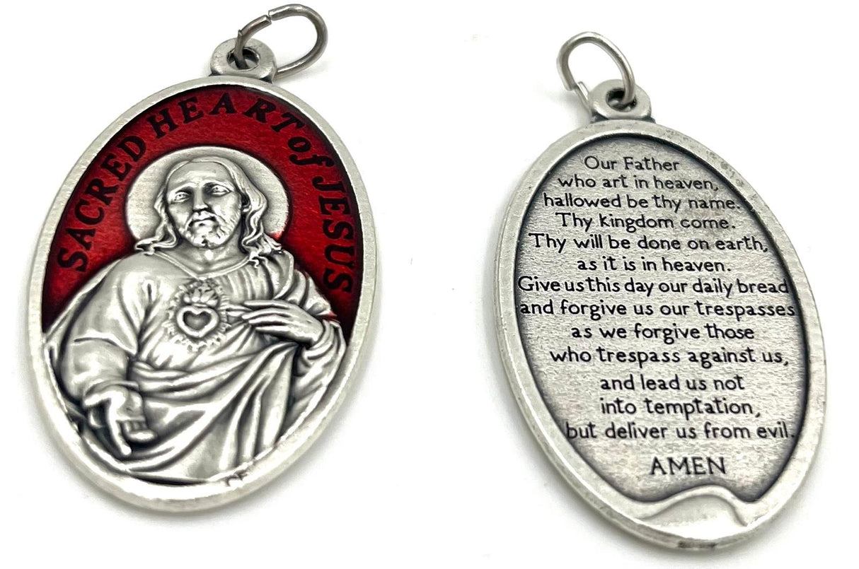 RED SACRED HEART OF JESUS WITH PRAYER MEDAL