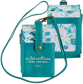 ID CARD HOLDER TEAL/WHITE FLORAL PRINTED BE STILL & KNOW