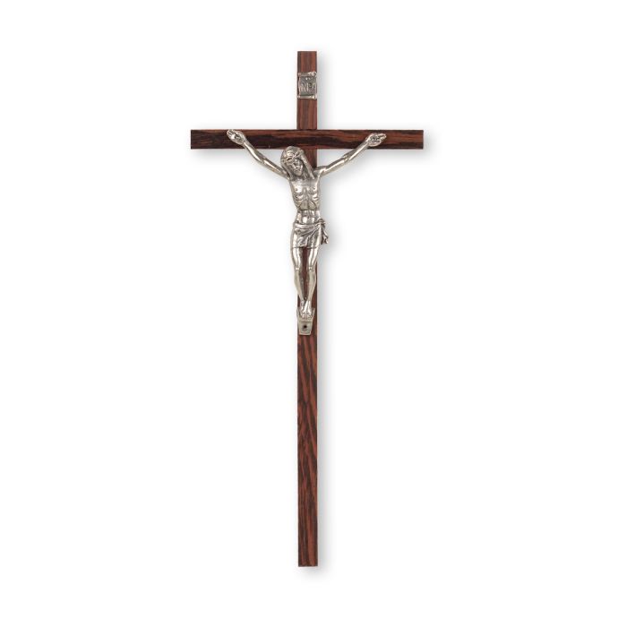 8"WOOD CRUCIFIX WITH ANTIQUE SILVER FINISHED CORPUS D1