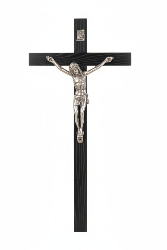 8"WOOD CRUCIFIX WITH ANTIQUE SILVER FINISHED CORPUS D1