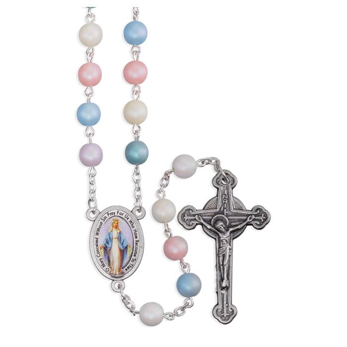 7mm Multi-Colored Madre Perla Frosted beads Rosary with Colored Miraculous Medal