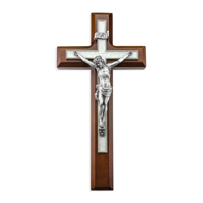10" Walnut Wood and Pearlized Cross with a Fine Pewter A-2CUADROS